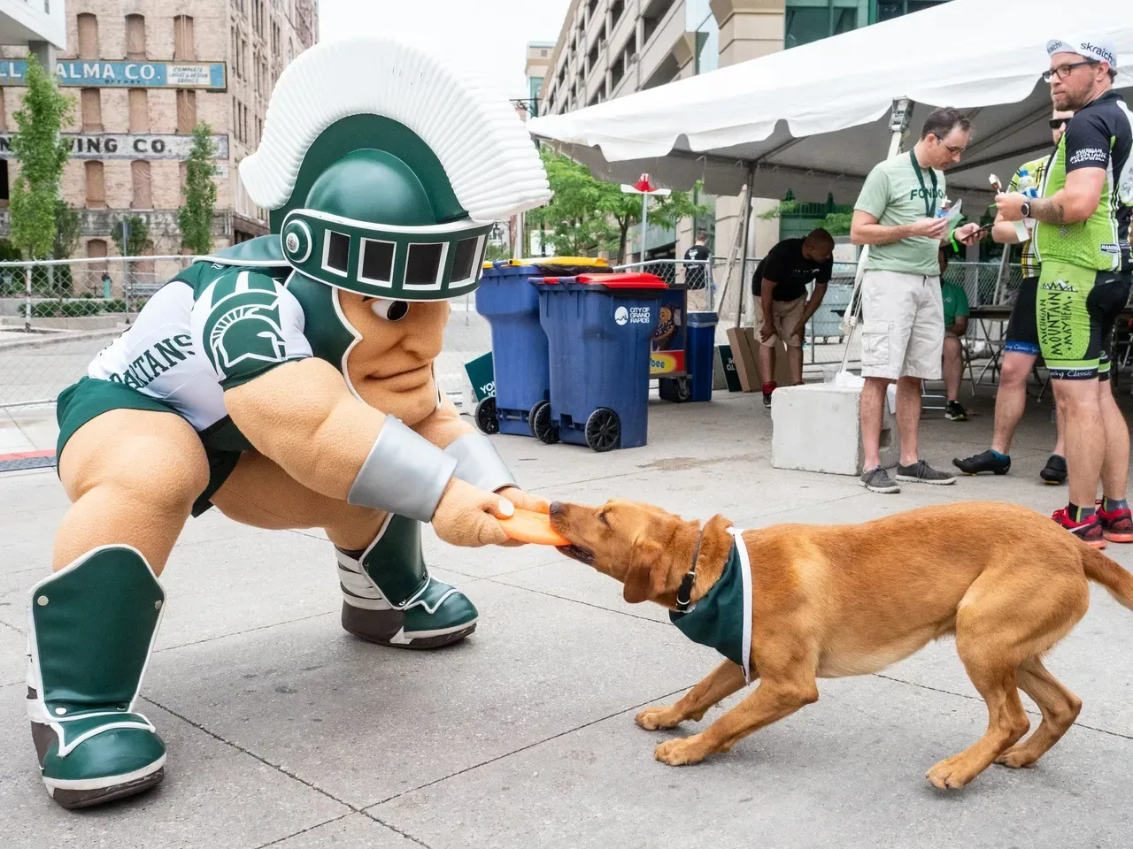 Zeke the WonderDog with Sparty mascot